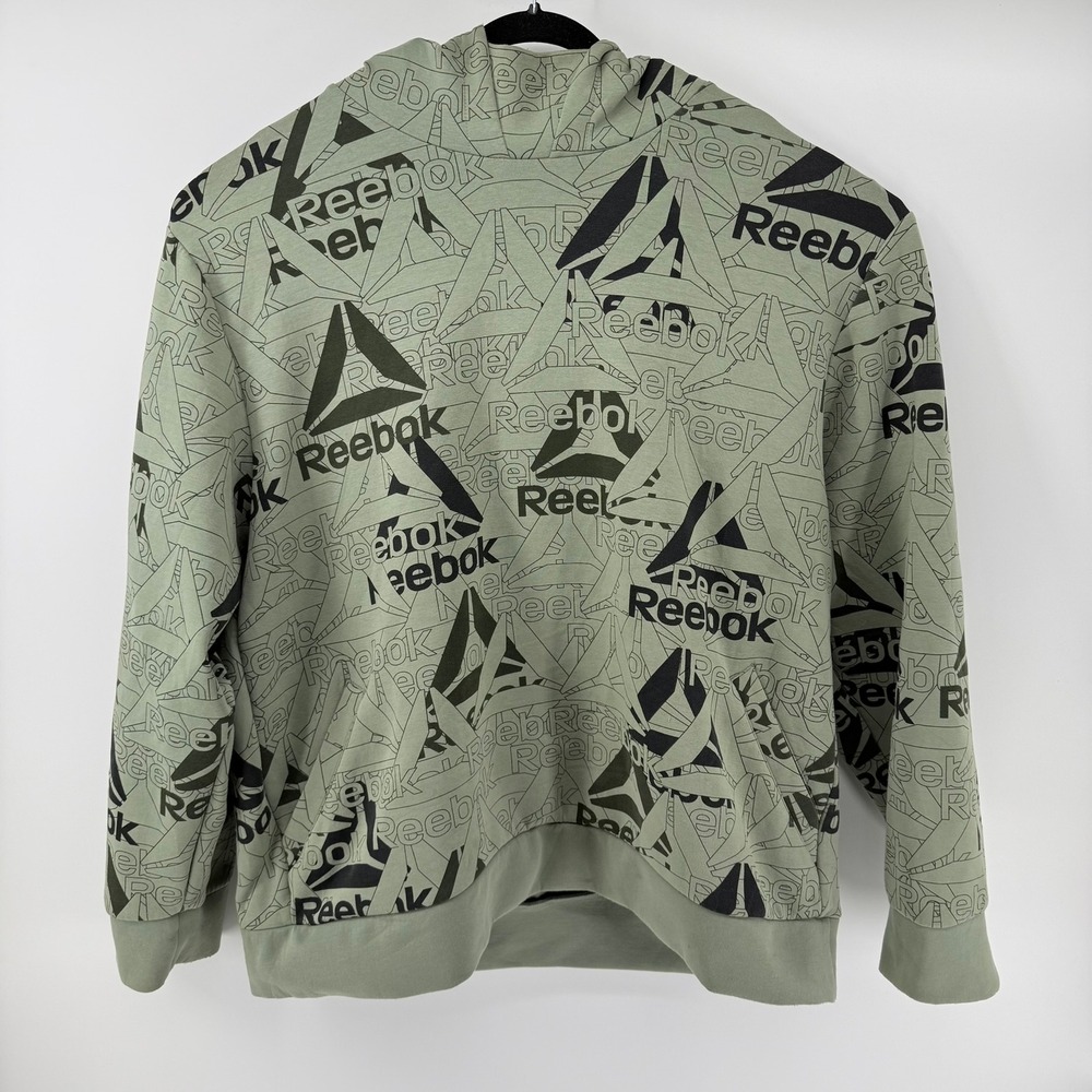 Reebok Mens All Over Print Logo Hoodie Sage Green 3XL
